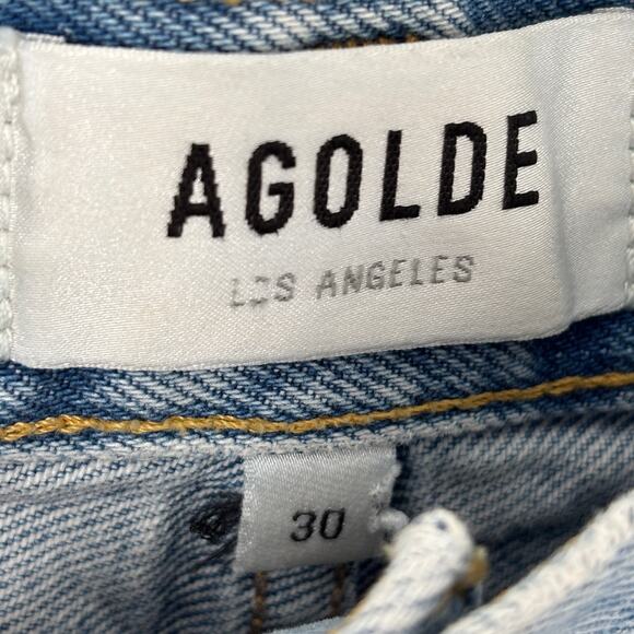 AGOLDE Blue Swapmeet Parker Long Distressed Denim Shorts - Picture 10 of 12